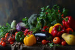 vegetables herbs fruits and vegetables. in the style of 42513af0-68a0-4858-8b91-703cb07af921