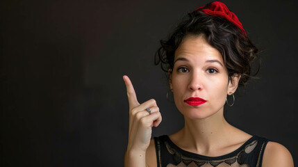 Wall Mural - Caucasian Woman Shows An Emotion of Doubt and Gestures With Her Finger. Conveying a Sense of Hesitation And Questioning