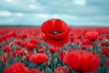 Wall Mural - Poppy flower field in the countryside