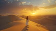 woman walking in a desert at sunset in the style of fem acb48ee6-4f02-43d6-ab47-9391f46a832c