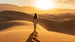 woman walking in a desert at sunset in the style of fem b153c908-c6ed-441e-a11c-327c8f0b6818