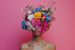 woman with flowers on head isolated on pink background  45d07b4e-63c1-40a8-bf9d-aef794b3b41b