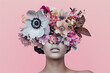 woman with flowers on head isolated on pink background  a002b40f-1374-4e35-8121-bf9ce1df20b1