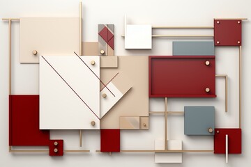 Wall Mural - Abstract geometric high tech 3d background with red, gold, and white tones for modern design concept