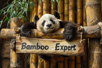 Canvas Print - laid-back panda reclining against a bamboo backdrop, its sign reading 