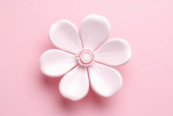 Artistic white flower sculpture with a soft pink core, gracefully contrasted on a blush pink background, symbolizing purity and tranquility.