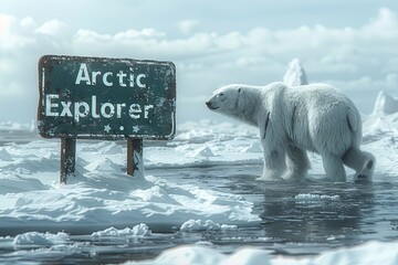 Canvas Print - a majestic polar bear traversing the icy expanse of the Arctic, a sign Arctic Explorer as it braves the frozen landscape with resilience venturing into the unknown with fearless determination