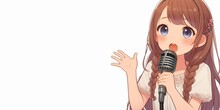 Beautiful Girl With Microphone Singing A Song