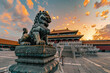 In the ancient Chinese Forbidden City, there is an oversized bronze lion and copper ball on both sides of its feet.