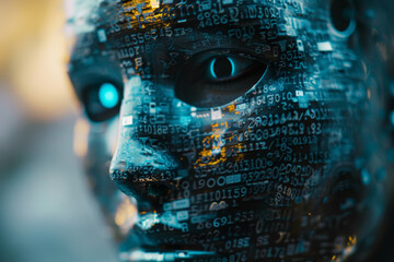 Poster - a blue face with a lot of numbers on it