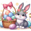 Easter eggs bunny basket clipart transparent background