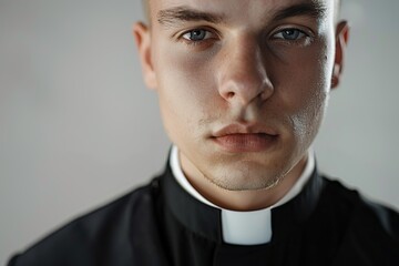 Wall Mural - Young priest on grey background