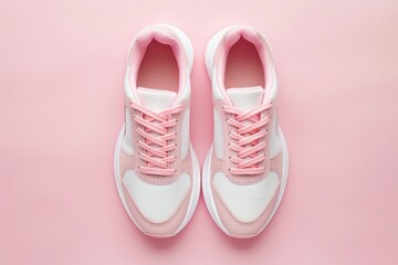 Pair of modern sport shoes on pink background