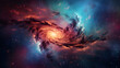 Majestic cosmic swirl glowing in space. A breathtaking digital artwork of a vibrant galaxy swirl with stars, representing the enormity of space and the mysteries within it