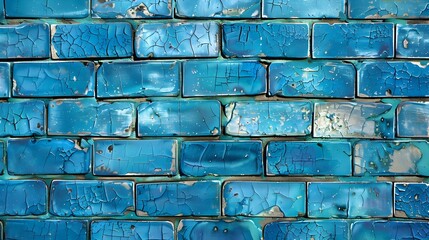 Sticker - Weathered Blue Brick Wall Textured Background with Grunge Pattern and Distressed Vintage Surface