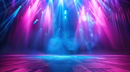 Wall Mural - Theatrical Stage with Vibrant Lights - A captivating display of vibrant lights and laser beams dancing in harmony on a theatrical stage, infusing the scene with an otherworldly all