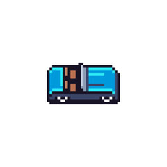 Poster - Blue car pixel icon. Cabriolet icon. Retro art style. 8-bit. Game assets. Isolated abstract vector illustration.	