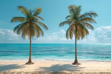 Poster - Tropical Palm Trees with vintage retro tones. Beach Vibe background 