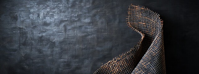 Wall Mural - A beautiful black background with a textured rough fabric or leather corner.