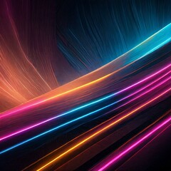 Wall Mural - Neon Dreams: Mesmerizing Abstract Futuristic Dark Background with Vibrant Blue, Pink, and Orange Glow