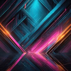 Wall Mural - Neon Dreams: Mesmerizing Abstract Futuristic Dark Background with Vibrant Blue, Pink, and Orange Glow