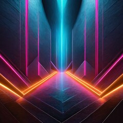 Wall Mural - neon dreams: mesmerizing abstract futuristic dark background with vibrant blue, pink, and orange glo