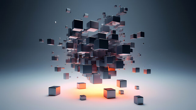 Futuristic cube formation,Abstract 3D rendering