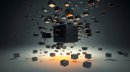 Poster - Futuristic cube formation,Abstract 3D rendering