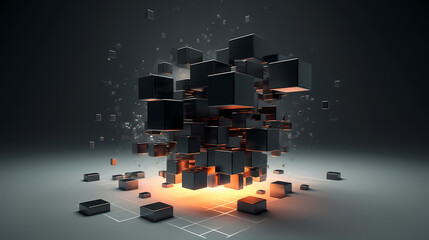 Poster - Futuristic cube formation,Abstract 3D rendering
