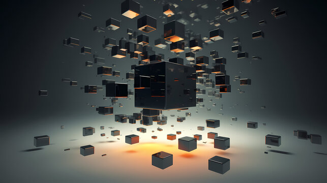 Futuristic cube formation,Abstract 3D rendering