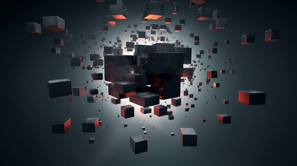 Poster - Futuristic cube formation,Abstract 3D rendering