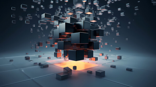 Futuristic cube formation,Abstract 3D rendering