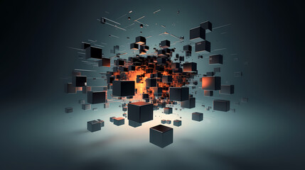 Poster - Futuristic cube formation,Abstract 3D rendering