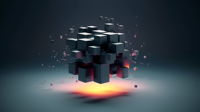 Futuristic cube formation,Abstract 3D rendering
