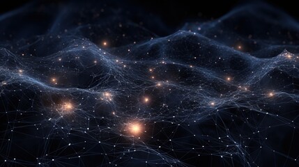 Poster - A close-up digital depiction of a luminous network with glowing nodes, symbolizing connectivity and communication in the modern tech era, ideal for concepts of internet