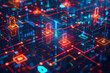© arhendrix - Futuristic network concept with digital security elements, showcasing encrypted data and cybersecurity in an abstract tech style.