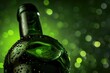 Green Wine Bottle on Dusty Background. Close-up of Sharpened Bottle with Empty Glasses in Circle