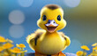 3d illustration of a cute smiling baby duckling. AI generated.