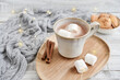 Mug with cocoa and marshmallow