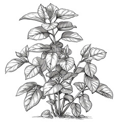 Poster - black and white detailed sketch of kava plant