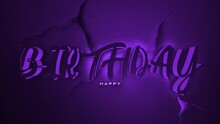Purple Happy Birthday Text In Stylized Font, On A Cracked Wall Background, Creates A Visually Engaging And Unique Birthday Greeting