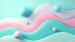 3D rendering of a pastel colored abstract landscape with soft waves and floating spheres.