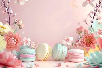 pastel background with French macarons for banners, cards, flyers, social media wallpapers