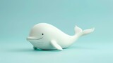 Fototapeta Zachód słońca - 3D rendering of a cute and simple white whale on a blue background. The whale is smiling and looks happy.