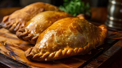 Wall Mural - Empanada is a type of baked or fried pastry with filling of meat, cheese, tomato and others, common in spain and latin american countries