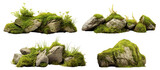 Fototapeta Panele - Set of moss-covered rocks in natural settings, cut out