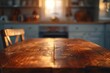Kitchen table, blurry background.