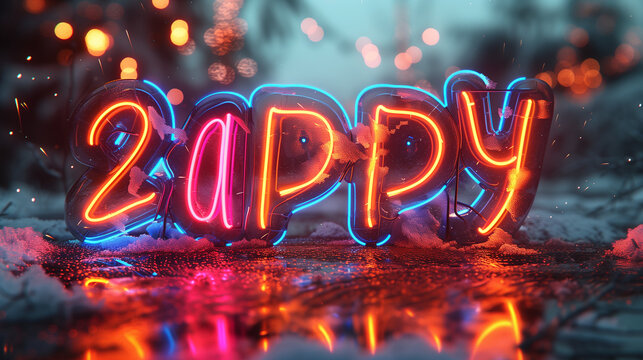 Happy new year, 2025 3d text render neon, Ai generated image
