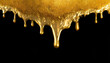 Golden paint dripping on black background. Melting gold liquid. Minimal makeup, fashion concept.