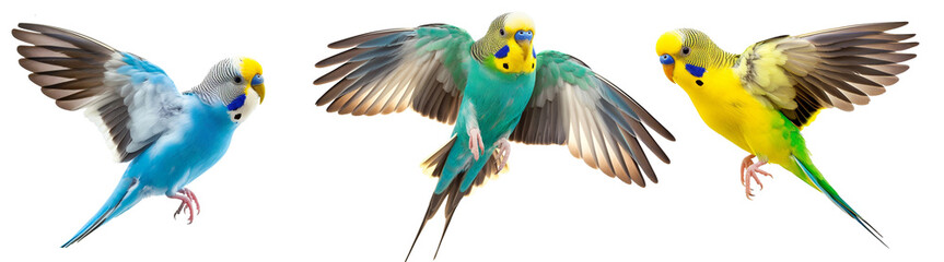 Collection of Budgerigar Birds isolated on transparent background